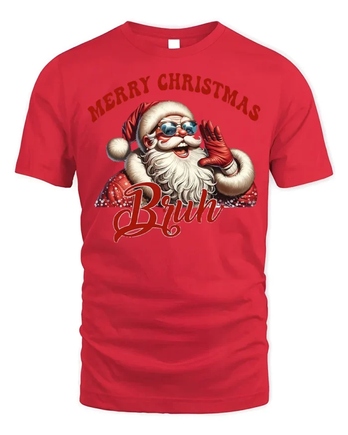 Funny Santa Merry Christmas Bruh Graphic T-Shirt - red t-shirt on white background