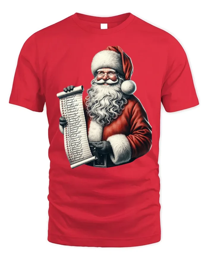 Santa Claus Christmas Naughty Nice List T-Shirt - red t-shirt on white background