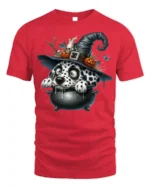 Dalmatian Witch Cauldron Halloween Graphic T-Shirt - red t-shirt on white background