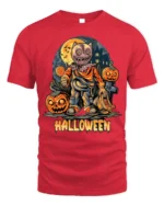 Scary Doll Mask Pumpkin Halloween Graphic T-Shirt - red t-shirt on white background
