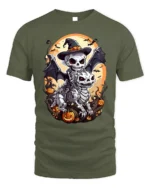 Skeleton Rider Halloween Dragon Pumpkin T-Shirt - military green t-shirt on white background