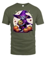 Goblin Wizard Halloween Pumpkin Graphic T-Shirt - military green t-shirt on white background