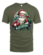 Classic Santa Merry Christmas Holiday T-Shirt - military green t-shirt on white background
