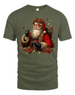 Vintage Santa Claus Christmas Holiday T-Shirt - military green t-shirt on white background