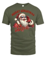 Funny Santa Merry Christmas Bruh Graphic T-Shirt - military green t-shirt on white background