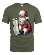 Santa Claus Christmas Naughty Nice List T-Shirt - military green t-shirt on white background