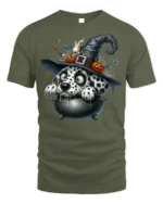 Dalmatian Witch Cauldron Halloween Graphic T-Shirt - military green t-shirt on white background