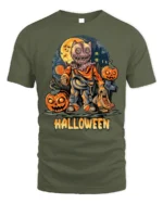 Scary Doll Mask Pumpkin Halloween Graphic T-Shirt - military green t-shirt on white background