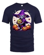 Goblin Wizard Halloween Pumpkin Graphic T-Shirt - navy t-shirt on white background