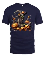 Evil Witch Pumpkin Halloween Scary Graphic T-Shirt - navy t-shirt on white background