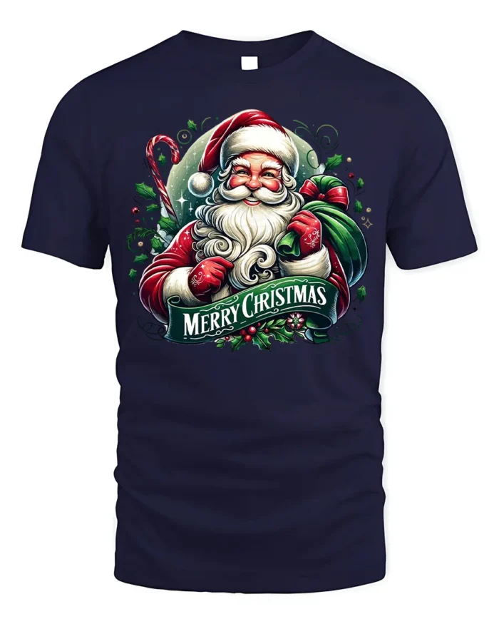 Classic Santa Merry Christmas Holiday T-Shirt - navy t-shirt on white background