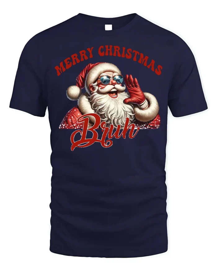 Funny Santa Merry Christmas Bruh Graphic T-Shirt - navy t-shirt on white background