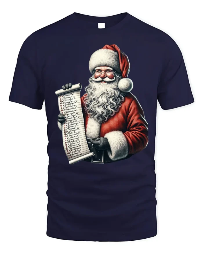 Santa Claus Christmas Naughty Nice List T-Shirt - navy t-shirt on white background