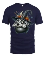 Dalmatian Witch Cauldron Halloween Graphic T-Shirt - navy t-shirt on white background