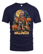 Scary Doll Mask Pumpkin Halloween Graphic T-Shirt - navy t-shirt on white background