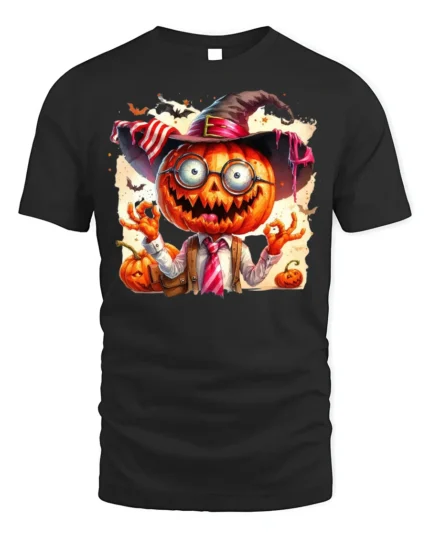 Halloween Pumpkin Head Crazy Teacher T-Shirt - black t-shirt on white background