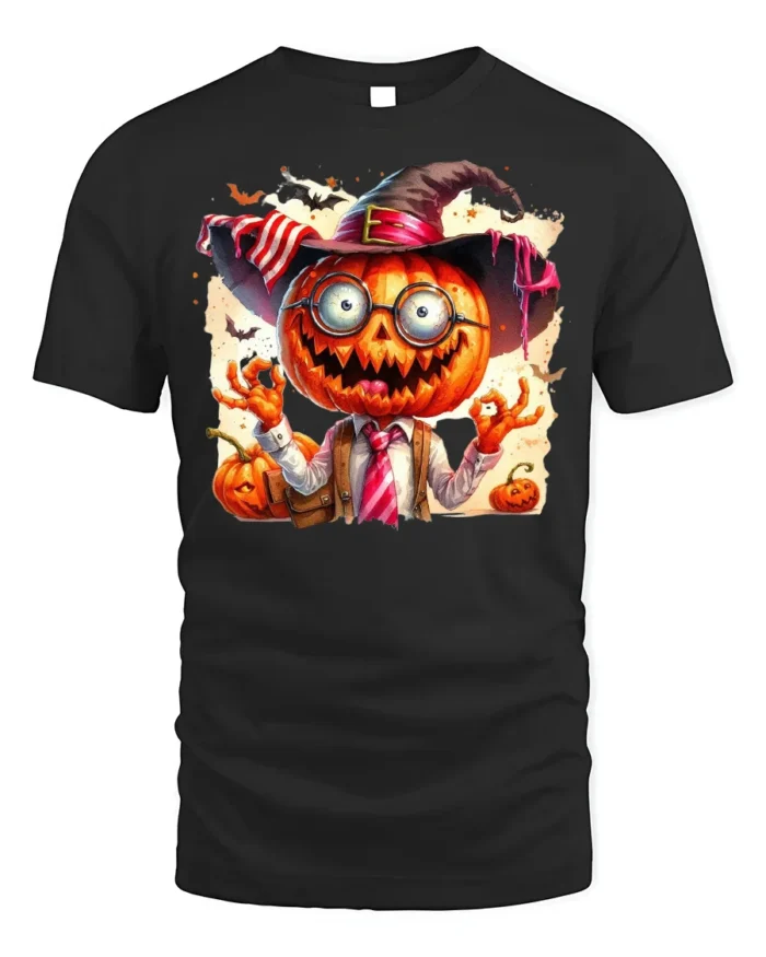 Halloween Pumpkin Head Crazy Teacher T-Shirt - black t-shirt on white background