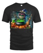 Halloween Witch Owl Cauldron Magic T-Shirt - black t-shirt on white background