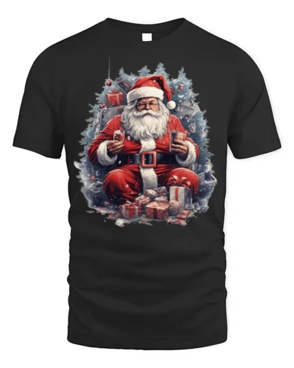 Christmas Santa Claus Gifts Holiday T-Shirt - black t-shirt on white background