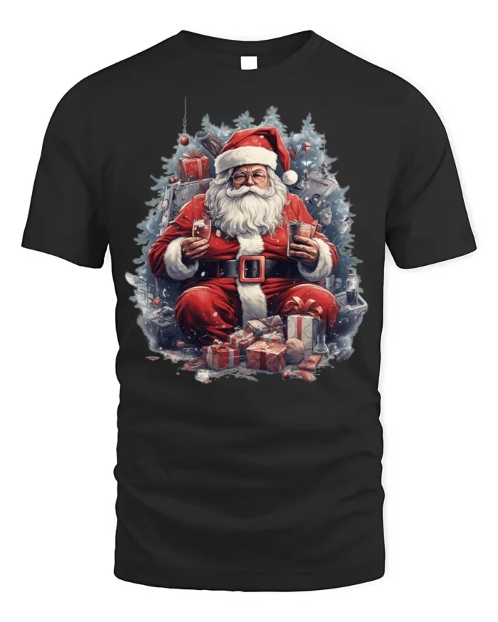 Christmas Santa Claus Gifts Holiday T-Shirt - black t-shirt on white background
