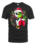 Christmas Grinch Skeleton Santa Mashup T-Shirt - black t-shirt on white background