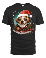 Christmas Dog Santa Hat Festive Holiday T-Shirt - black t-shirt on white background