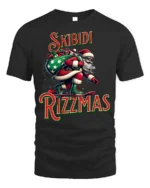 Funny Skibidi Rizzmas Santa Skateboard T-Shirt - black t-shirt on white background