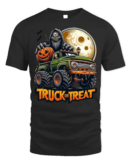 Halloween Monster Truck Grim Reaper T-Shirt - black t-shirt on white background
