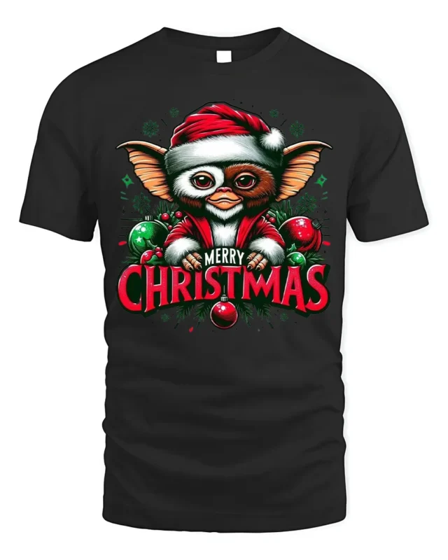 Christmas Cute Creature Santa Hat T-Shirt - black t-shirt on white background