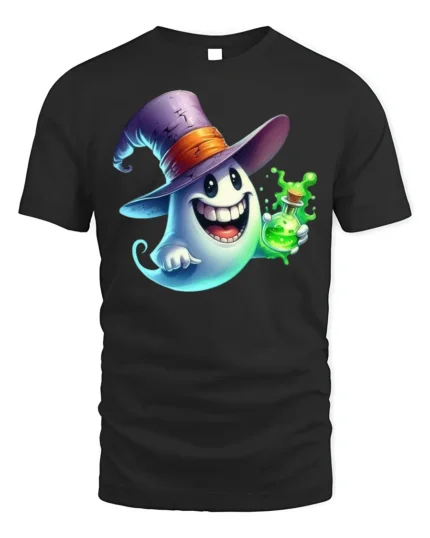 Halloween Ghost Wizard Potion Magic T-Shirt - black t-shirt on white background