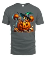 Cute Halloween Squirrel Pumpkin Witch T-Shirt - gray t-shirt on white background