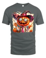 Halloween Pumpkin Head Crazy Teacher T-Shirt - gray t-shirt on white background
