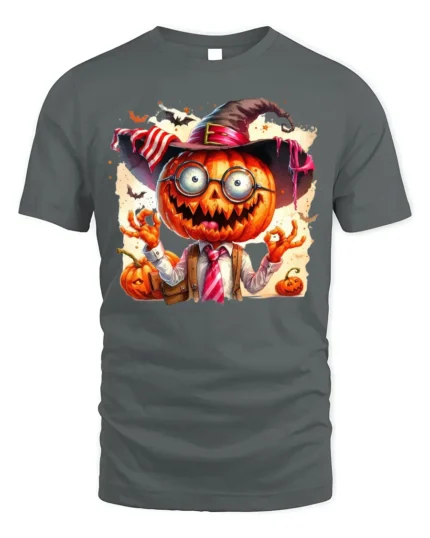 Halloween Pumpkin Head Crazy Teacher T-Shirt - gray t-shirt on white background