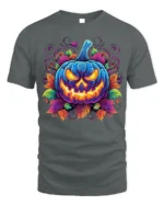 Halloween Neon Blue Pumpkin Glow T-Shirt - gray t-shirt on white background