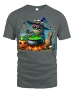 Halloween Witch Owl Cauldron Magic T-Shirt - gray t-shirt on white background