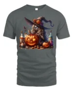 Halloween Witch Pumpkin Potion Brewing T-Shirt - gray t-shirt on white background