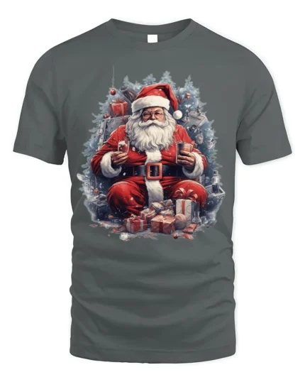 Christmas Santa Claus Gifts Holiday T-Shirt - gray t-shirt on white background