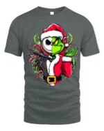 Christmas Grinch Skeleton Santa Mashup T-Shirt - gray t-shirt on white background