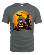 Halloween Haunted House Pumpkin Moon T-Shirt - gray t-shirt on white background