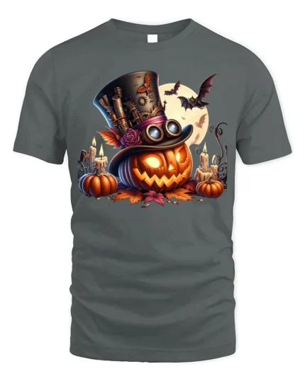 Halloween Steampunk Pumpkin Moon T-Shirt - gray t-shirt on white background
