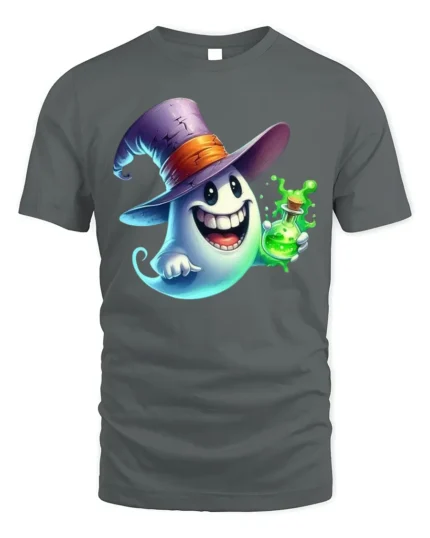 Halloween Ghost Wizard Potion Magic T-Shirt - gray t-shirt on white background