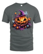 Halloween Pumpkin Witch Hat Spooky T-Shirt - gray t-shirt on white background