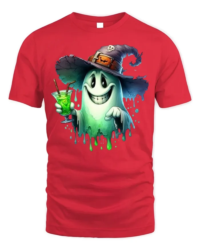 Halloween Ghost Witch Hat Potion Drink T-Shirt - red t-shirt on white background