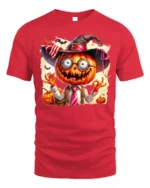 Halloween Pumpkin Head Crazy Teacher T-Shirt - red t-shirt on white background