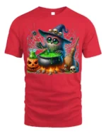 Halloween Witch Owl Cauldron Magic T-Shirt - red t-shirt on white background