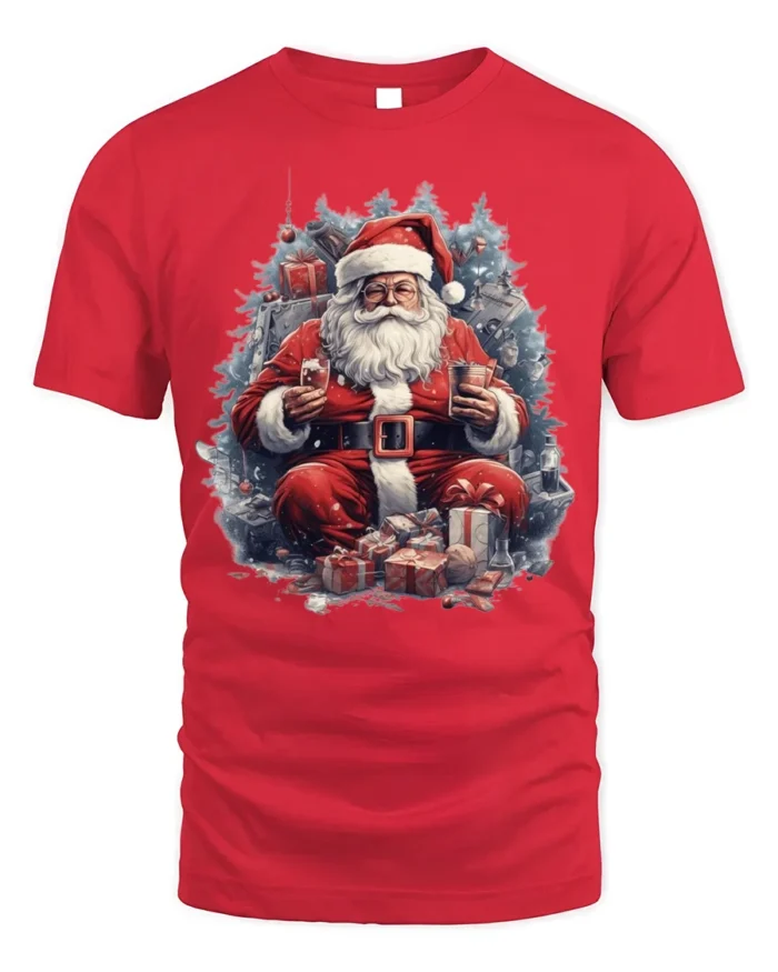 Christmas Santa Claus Gifts Holiday T-Shirt - red t-shirt on white background