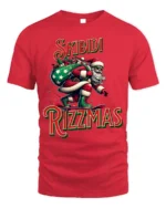 Funny Skibidi Rizzmas Santa Skateboard T-Shirt - red t-shirt on white background