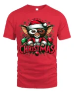 Christmas Cute Creature Santa Hat T-Shirt - red t-shirt on white background