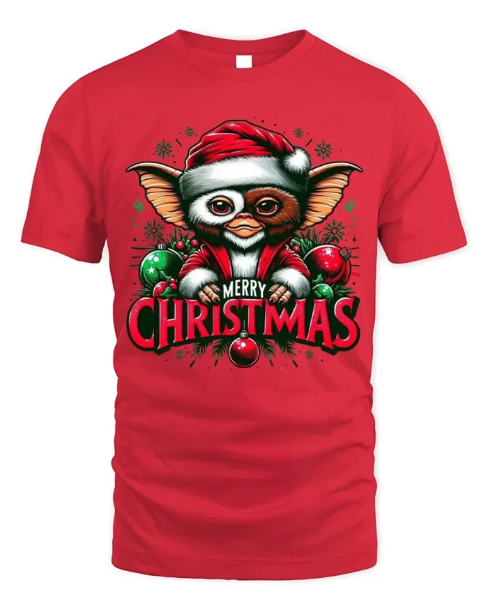 Christmas Cute Creature Santa Hat T-Shirt - red t-shirt on white background