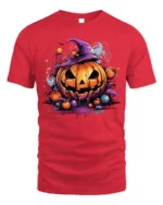 Halloween Pumpkin Witch Hat Spooky T-Shirt - red t-shirt on white background